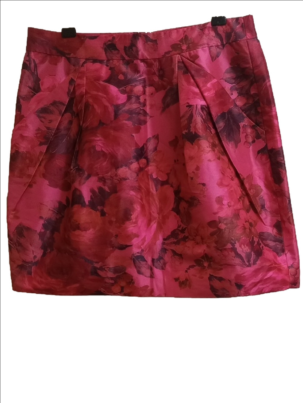 🌹J.CREW HOT PINK FUCHSIA  SATEEN MINI SKIRT WITH ROSE FLORAL DESIGNS POCKETS